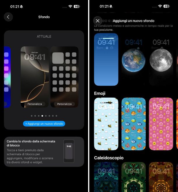 Cambiare sfondo di Home screen e schermata di blocco
