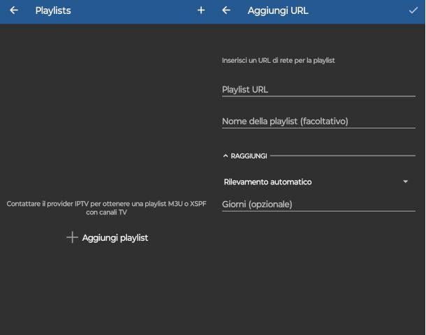 schermata app IPTV per Android