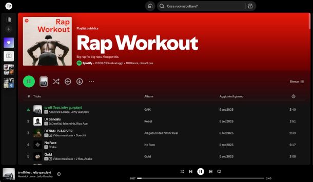 playlist Rap Workout su Spotify