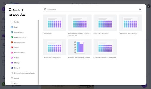 Creare un calendario su Canva