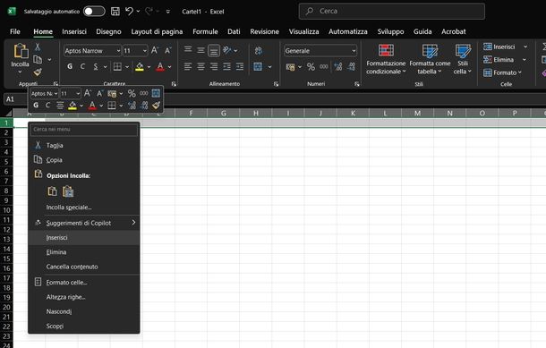 Aggiungere una riga su Excel Windows