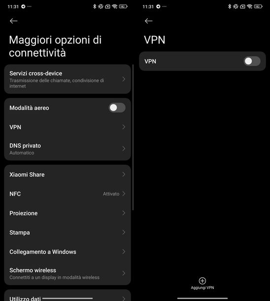 Disattivare VPN Xiaomi