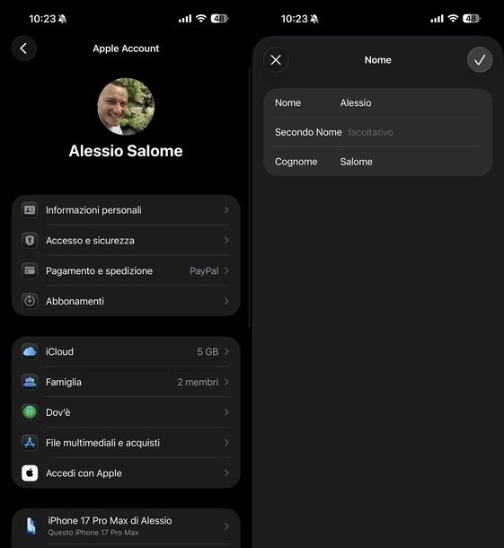 Modificare nome associato iCloud iOS