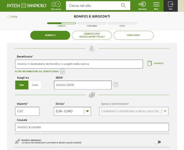 Bonifico Intesa Sanpaolo