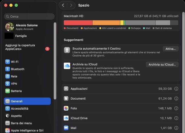 Controllare spazio occupato Altro Mac