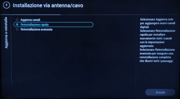 Sintonizzazione canali su Saphi OS