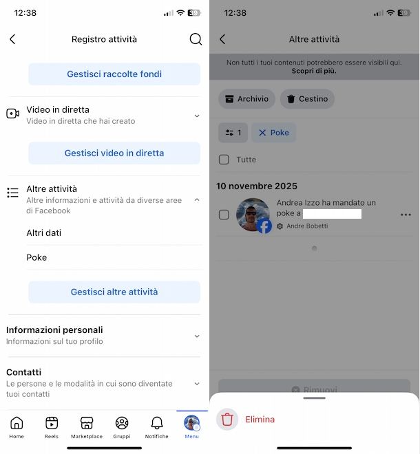 Eliminare poke su Facebook