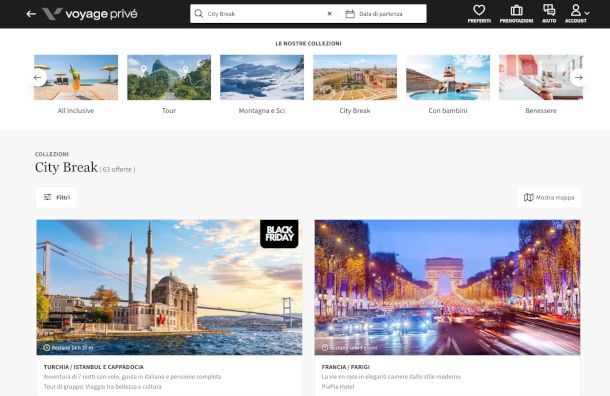 home page sito Voyage Privé