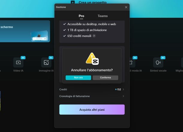 Annullare abbonamento CapCut Windows