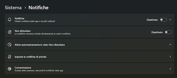 Disattivare pop up notifiche Windows