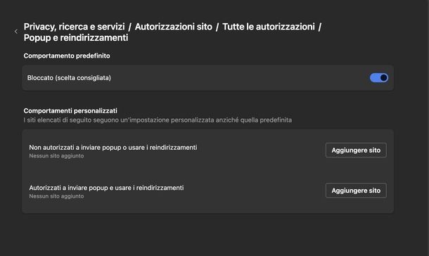 Disattivare pop up Edge PC