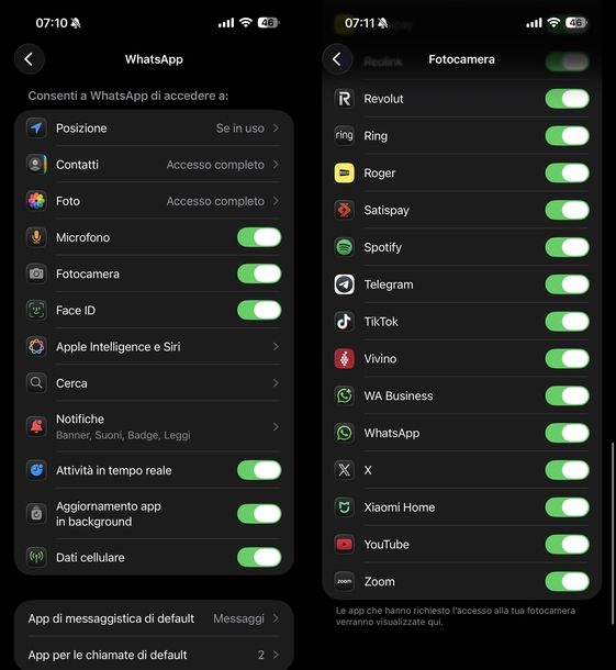 Abilitare accesso fotocamera WhatsApp iOS