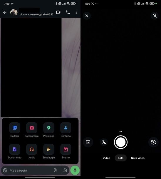 Aprire fotocamera WhatsApp Android