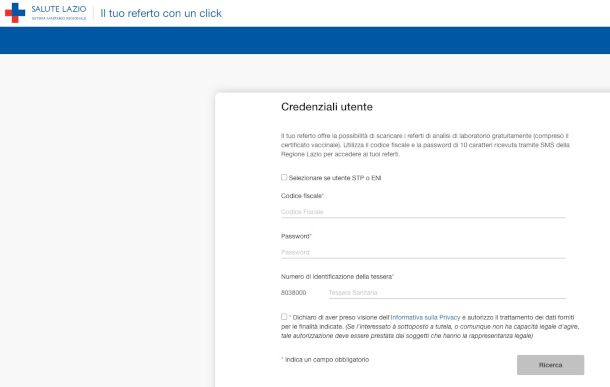 sito Referti Online Regione Lazio
