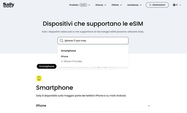 Controllare supporto eSIM