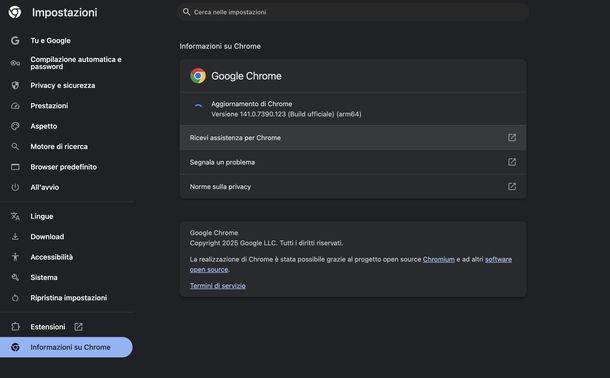 Aggiornare Chrome macOS