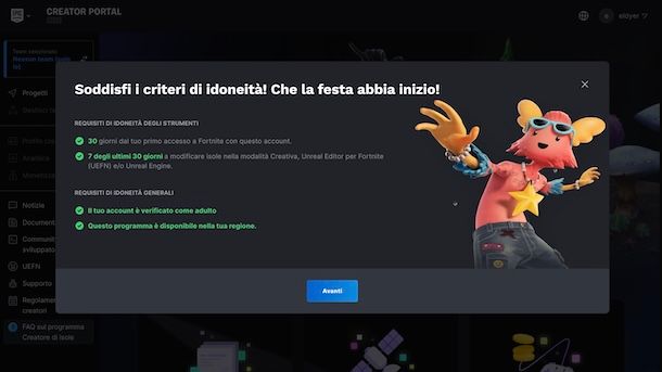 Idoneità programma creatori Fortnite