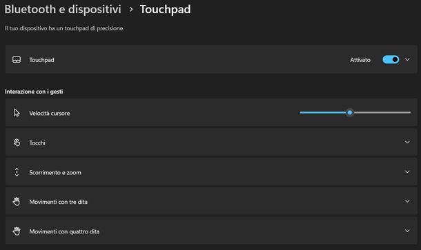 Verificare attivazione touchpad Windows