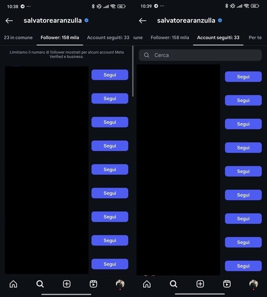 Verificare lista account seguiti Instagram Android