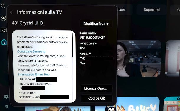 Trovare codice TV Samsung impostazioni