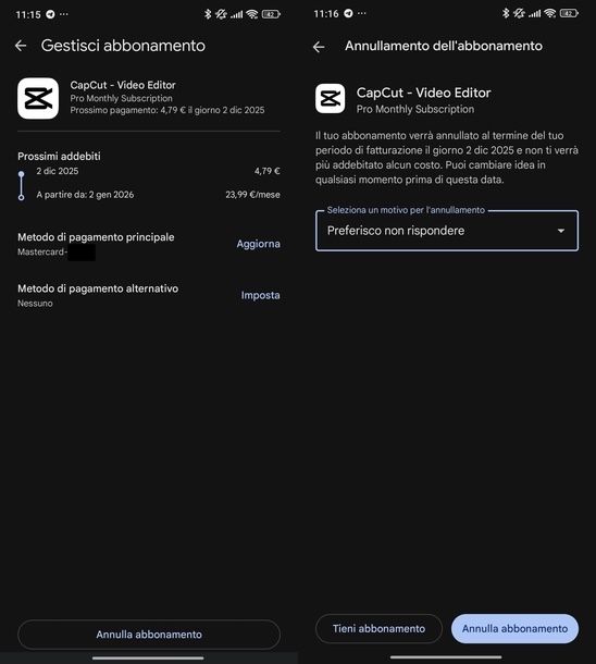 Annullare abbonamento CapCut Android