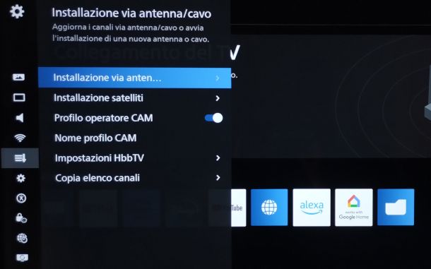 funzioni di sintonizzazione canali su Titan OS