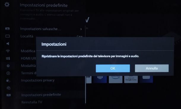 reset impostazioni predefinite su Titan OS