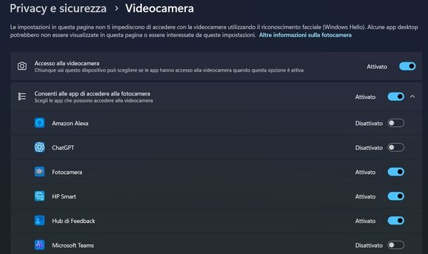 Abilitare accesso fotocamera WhatsApp Windows