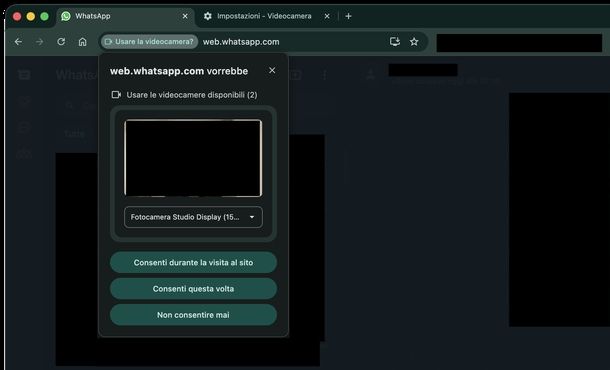 Abilitare accesso fotocamera WhatsApp Web Google Chrome