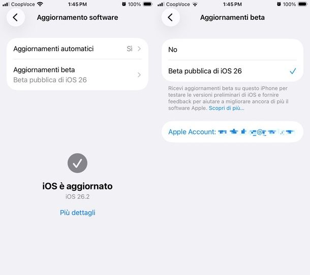 togliere beta iOS 26
