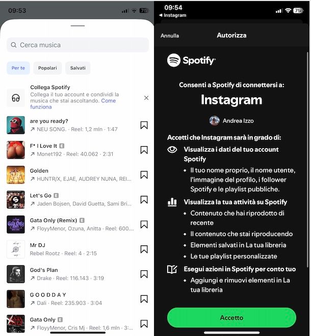 Collegare Instagram a Spotify
