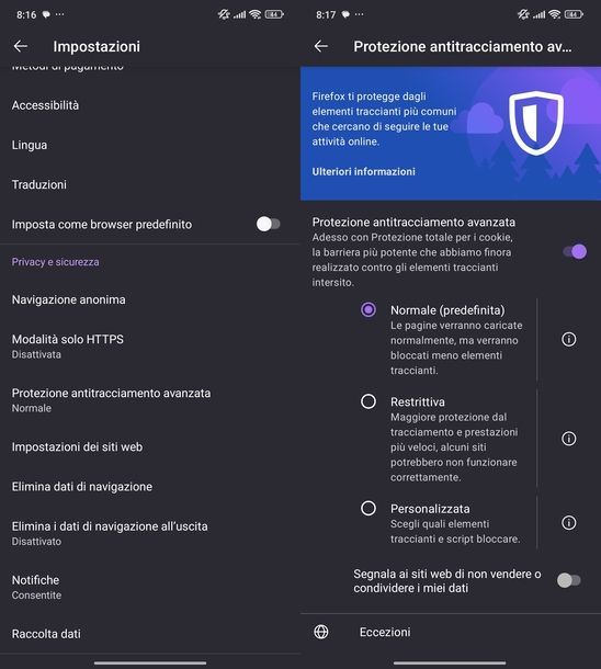 Disattivare pop up Firefox Android