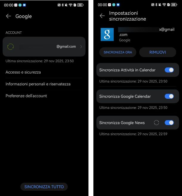 Sincronizzazione dati di Google