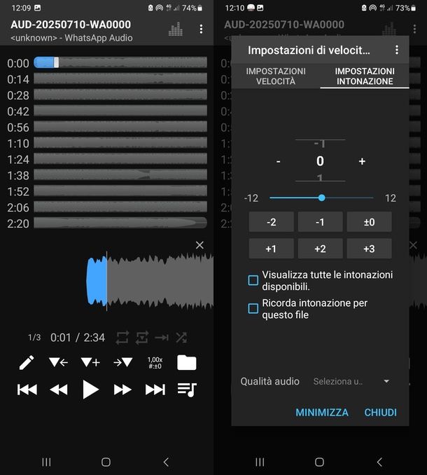 Audipo cambiare tonalità canzoni