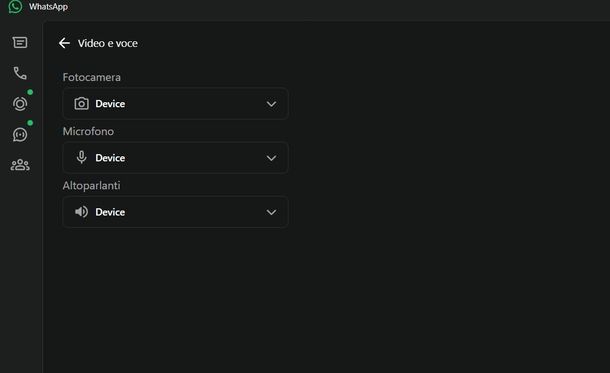 Abilitare accesso fotocamera WhatsApp Windows