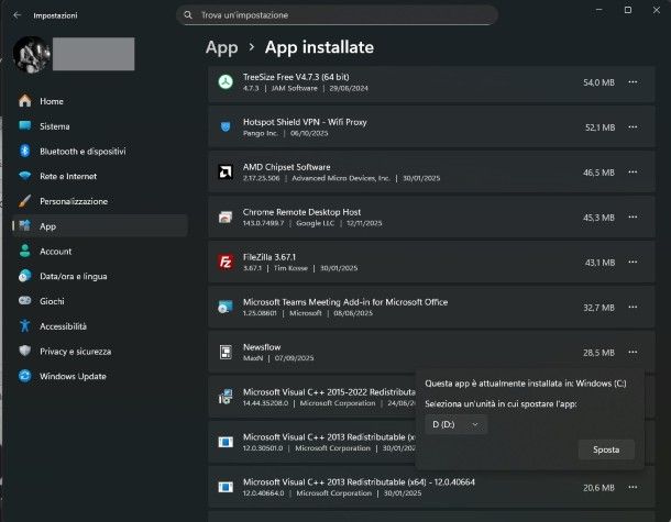 Spostamento programmi
