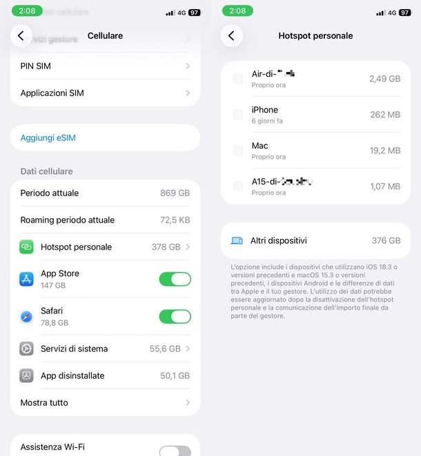 come vedere chi è connesso al mio hotspot iPhone