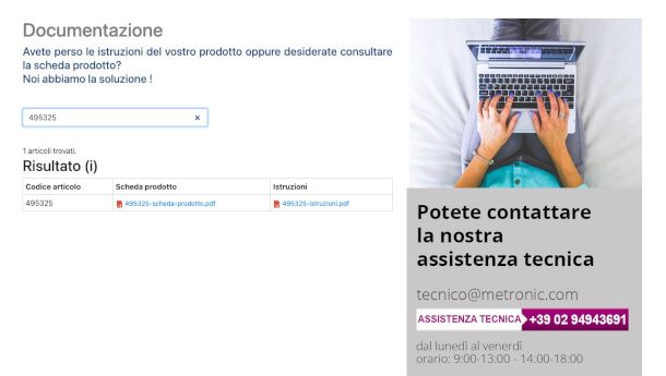 pagina ricerca documentazione sito Metronic