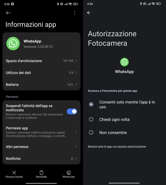Abilitare accesso fotocamera WhatsApp Android