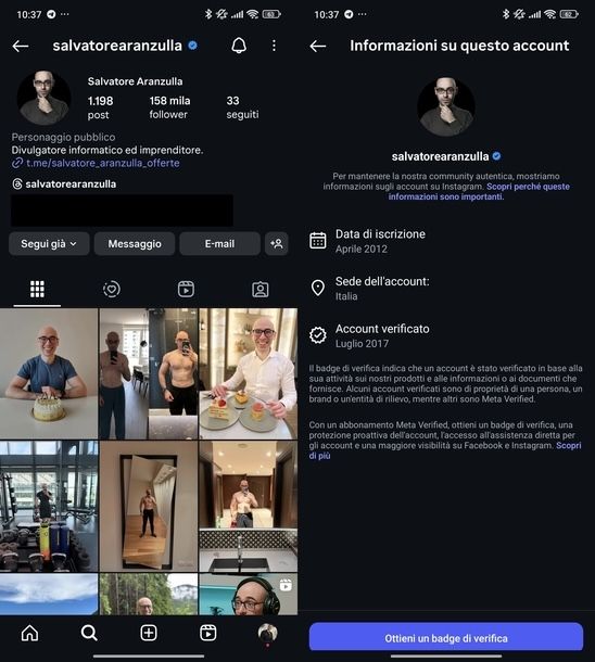 Analizzare informazioni account Instagram Android