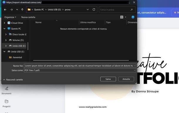 Salvare presentazione Canva su chiavetta Windows