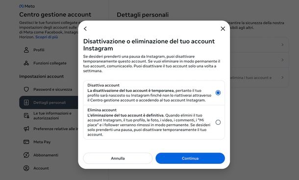 Disattivare Instagram da PC