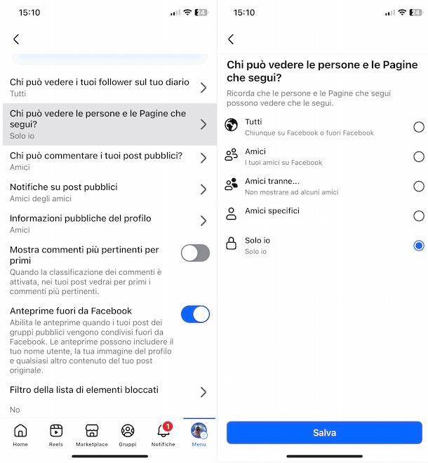 Non far vedere le pagine che segui su Facebook