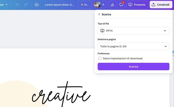 Salvare presentazione Canva in PowerPoint Web
