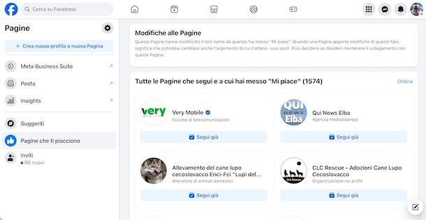 Pagine seguite su Facebook