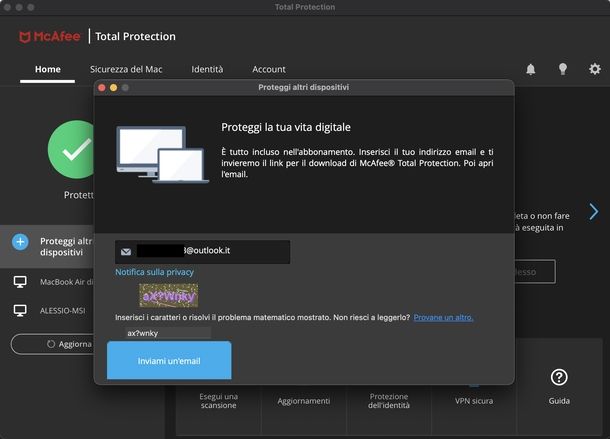 Aggiungere altri dispositivi McAfee macOS