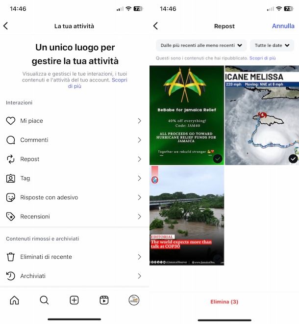 Rimuovere tutti i repost su Instagram