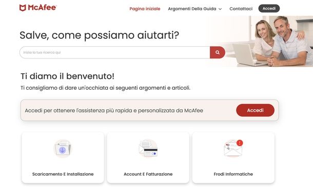 Centro assistenza McAfee