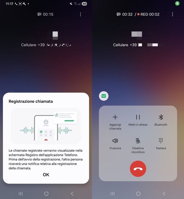 Informazioni registrazione chiamate Samsung
