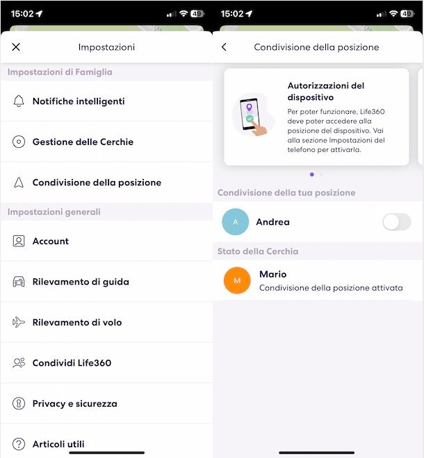 Disattivare posizione su Life360